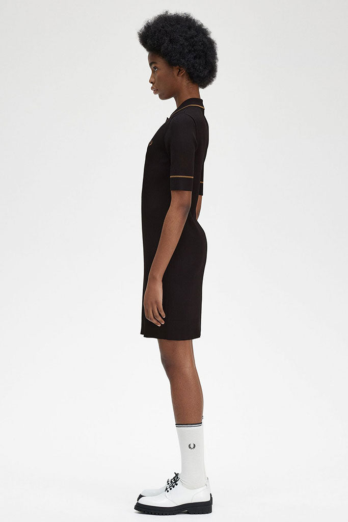 Vestido FRED PERRY RIBBED KNITTED SHIRT DRESS Black/Champagne